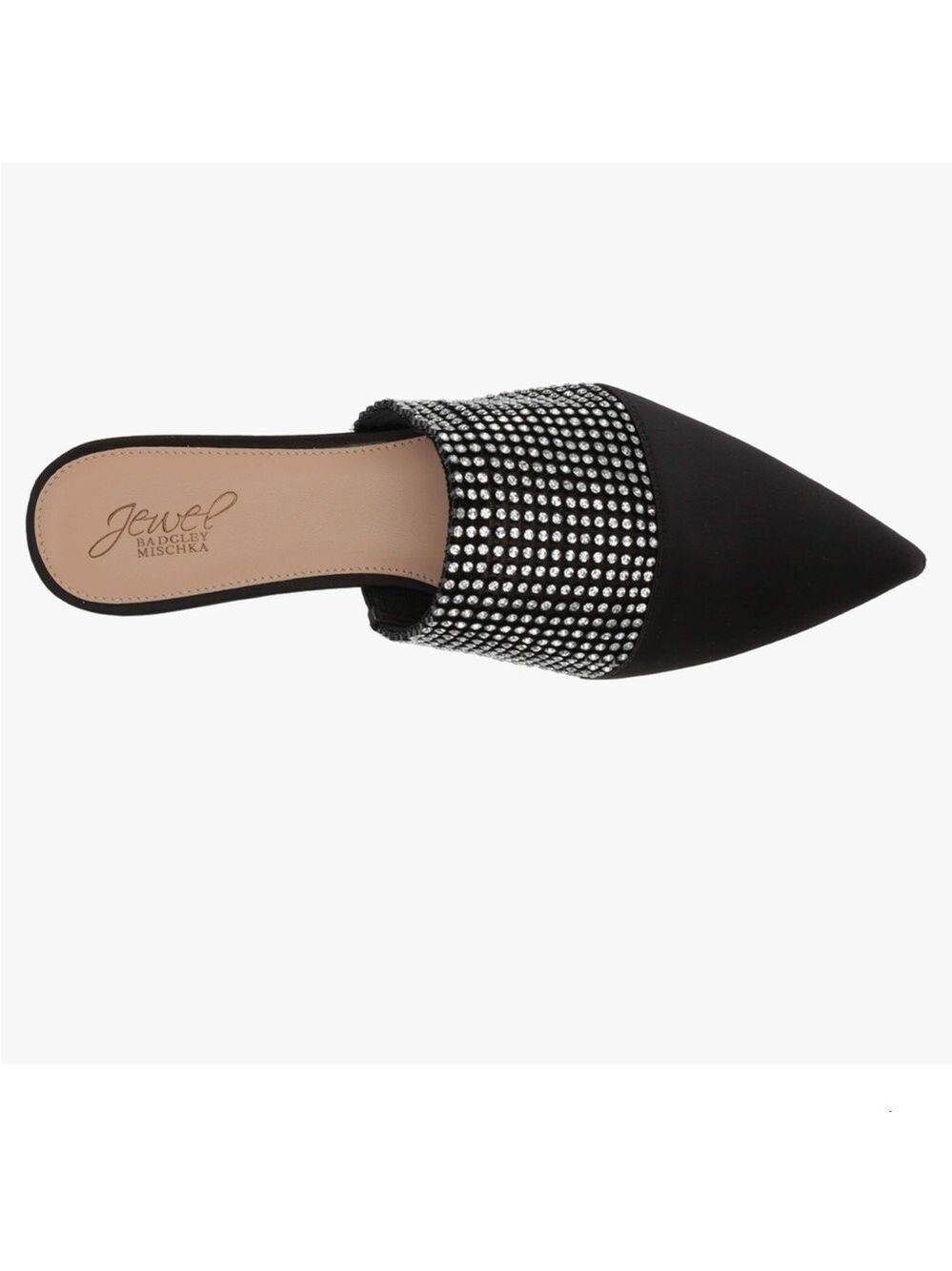 Jewel Badgley Mischka Black Satin Glitter Point Toe Mules size 6